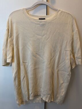 H&M Men's Light Cream Ribbed Short-Sleeve Knit Tee
